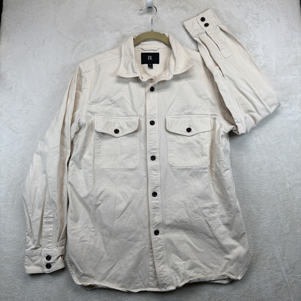 Banana Republic Men's Utility Overshirt Medium Cream Button Front Shirt
